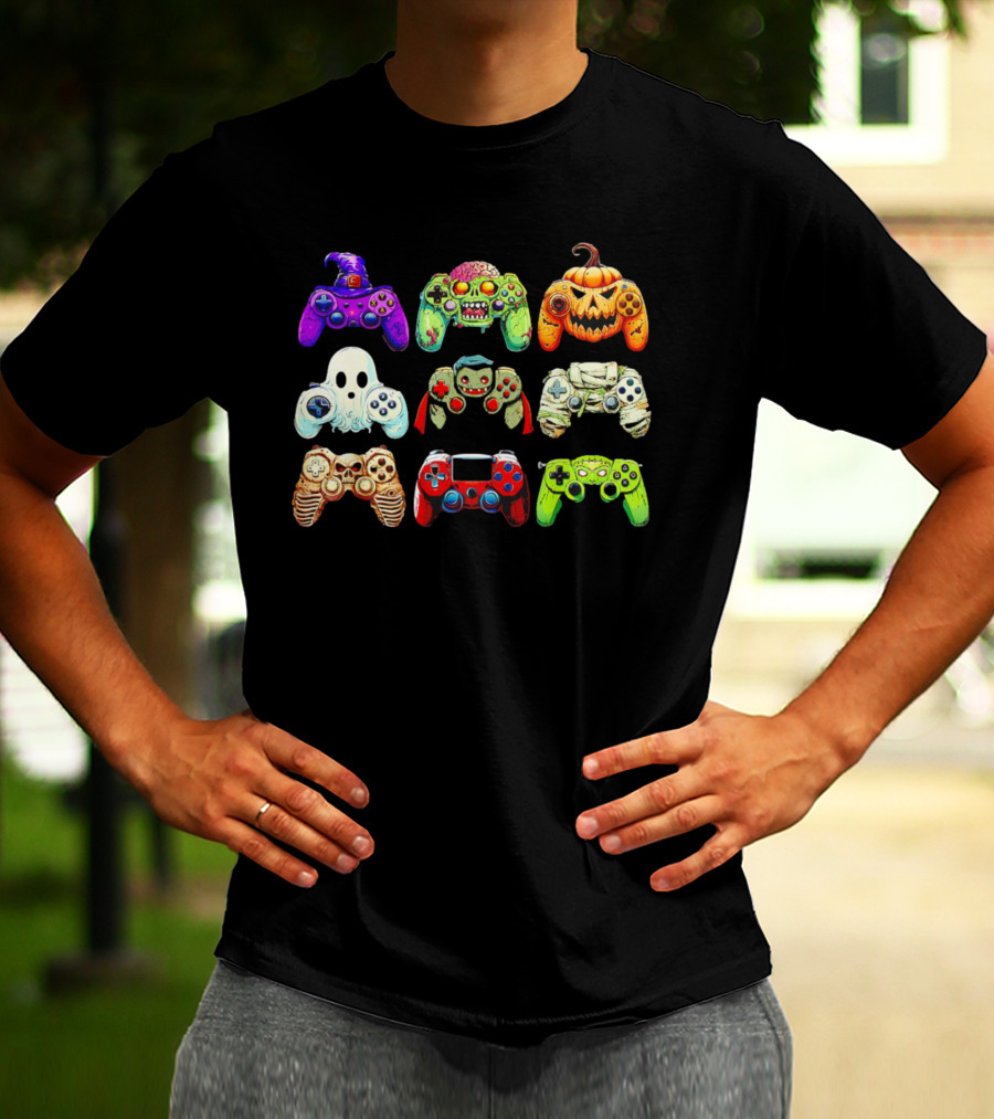 Gaming Skeleton Zombie Ghost Pumpkin Witch Halloween Controller Collection T-Shirt