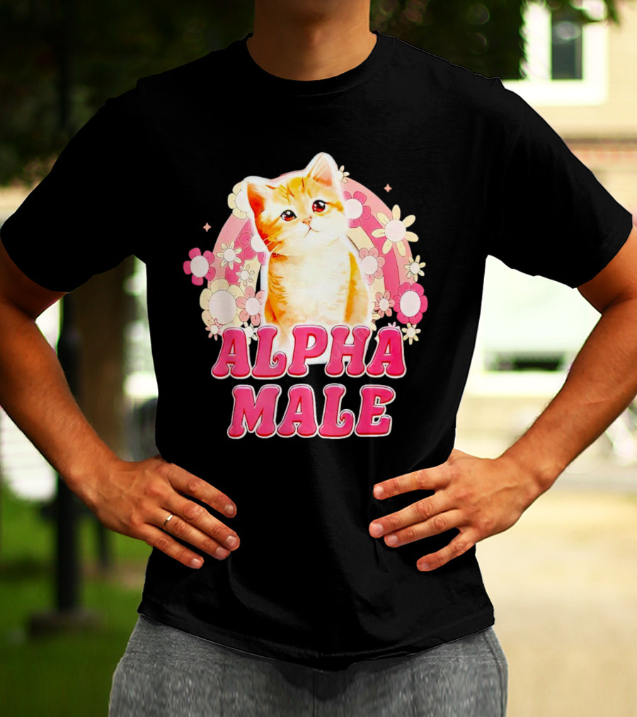 Alpha Male Cat With Floral Background T-Shirt
