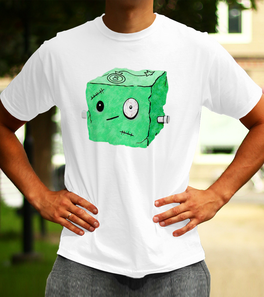 Franken Frankie Eight-Ball Cube Monster Stitched Green Block T-Shirt