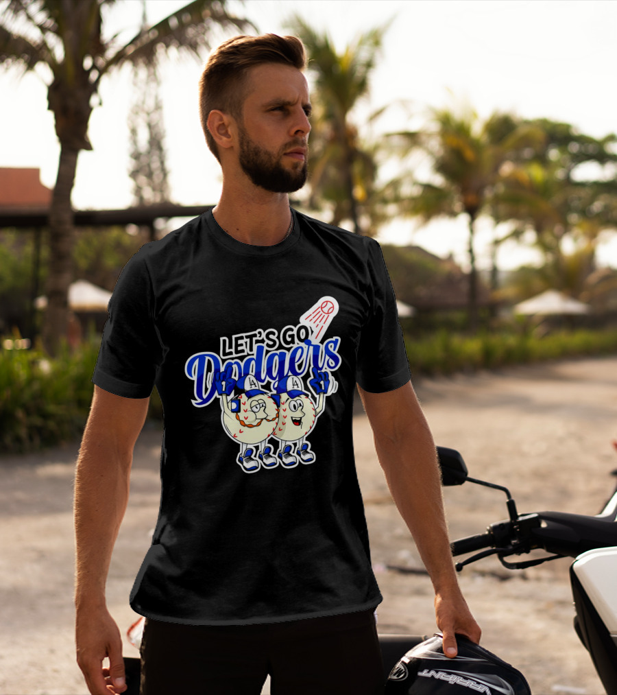 Let's Go Dodgers Baseball With Cartoon Baseballs And Iconic Spotlight T-Shirt