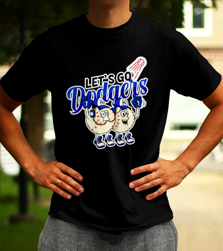 Let's Go Dodgers Baseball With Cartoon Baseballs And Iconic Spotlight T-Shirt