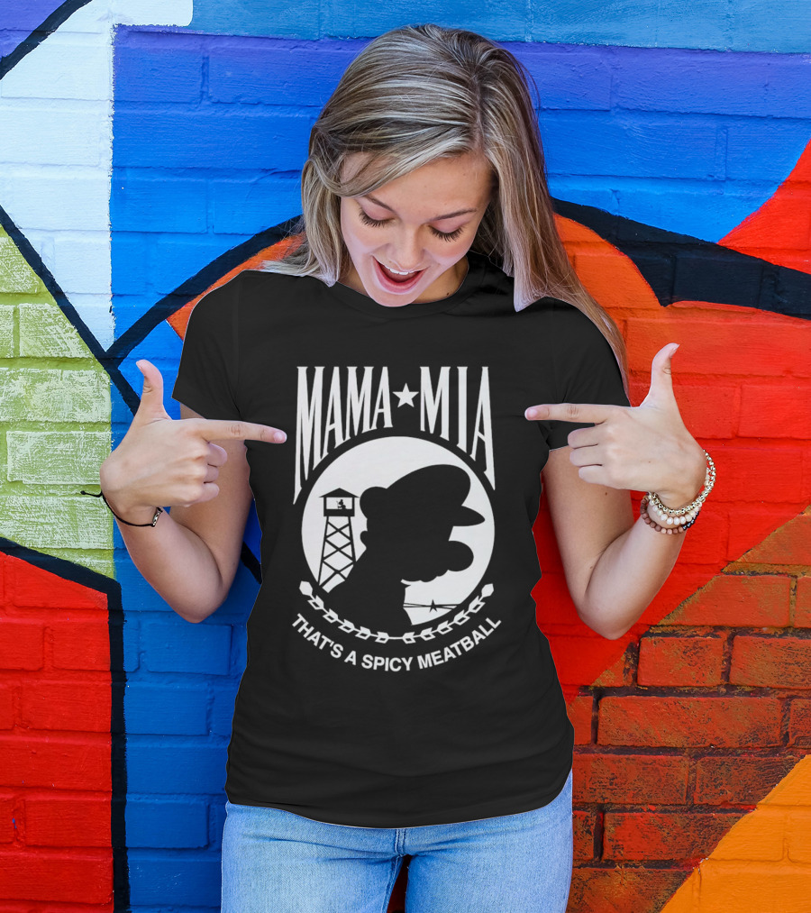 MAMA MIA THAT'S A SPICY MEATBALL Mario Silhouette Prison Tower T-Shirt