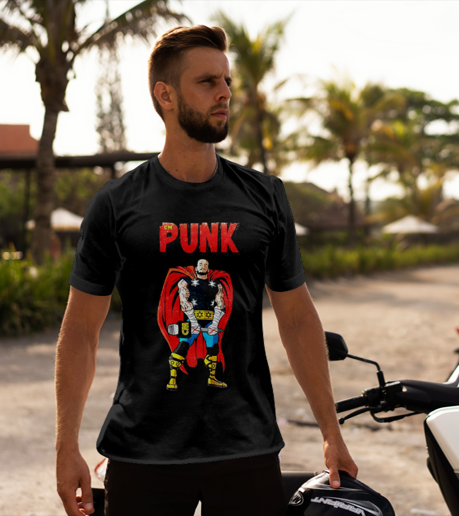 CM Punk Superhero Cape And Thunder Hammer Pose T-Shirt