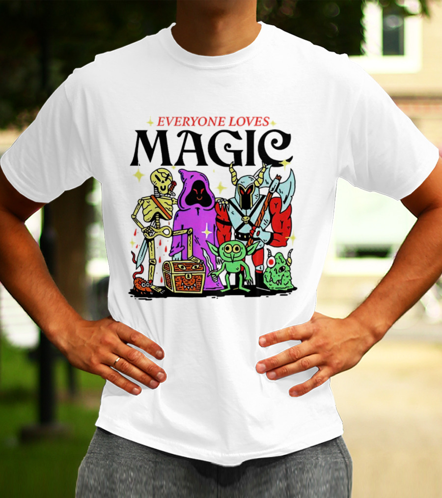 Everyone Loves Magic Skeleton Goblin Knight Chest Stars Sword T-Shirt