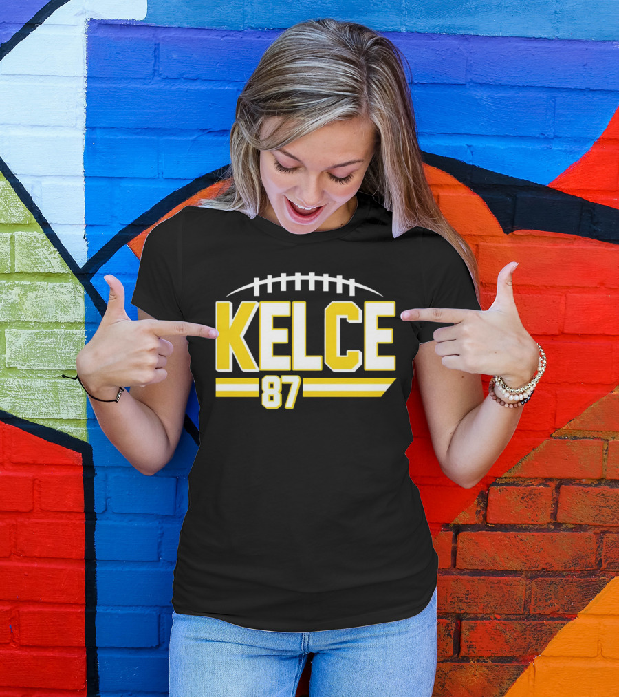 Kelce 87 Chiefs Football Team Icon Yellow Graphics T-Shirt