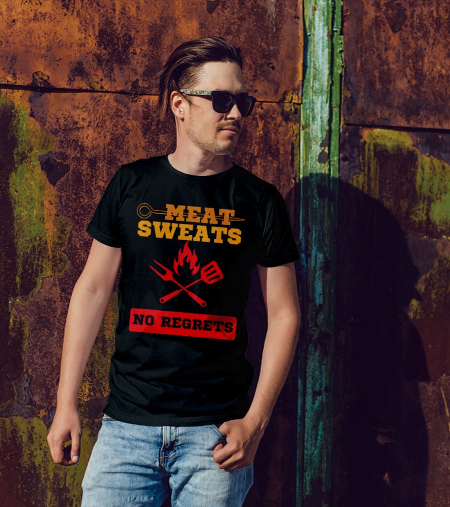 MEAT SWEATS NO REGRETS BBQ FLAME FORK SPATULA T-Shirt