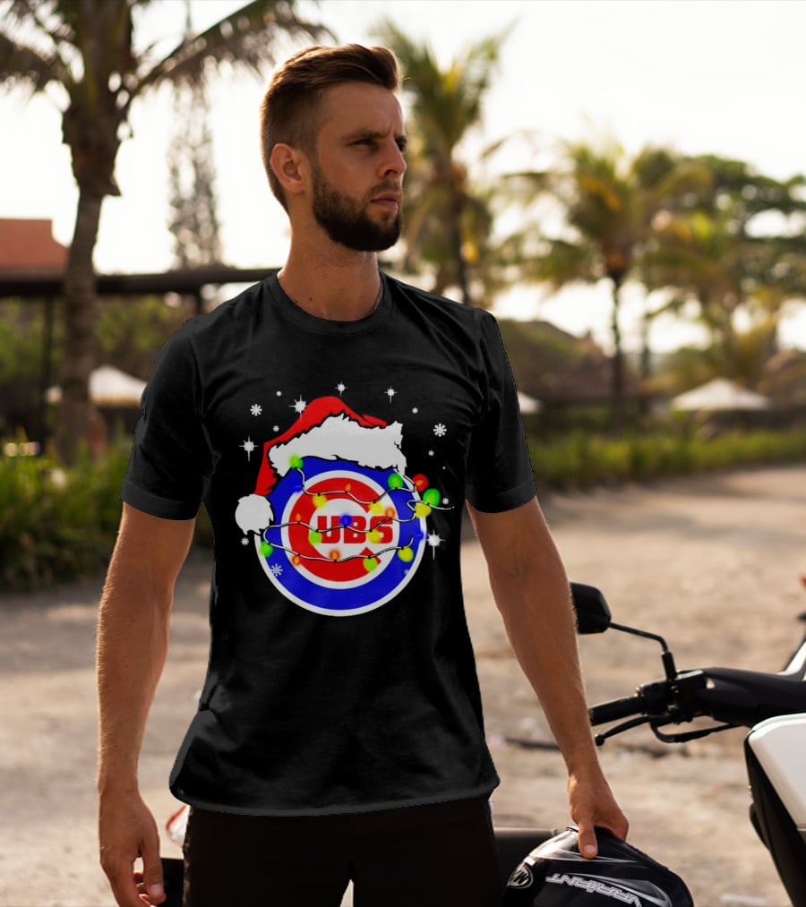 Chicago Cubs Santa Hat Christmas Lights T-Shirt