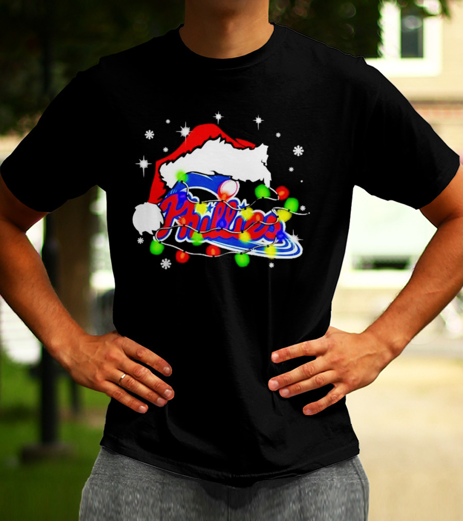 Santa Hat Philadelphia Phillies Christmas Lights T-Shirt