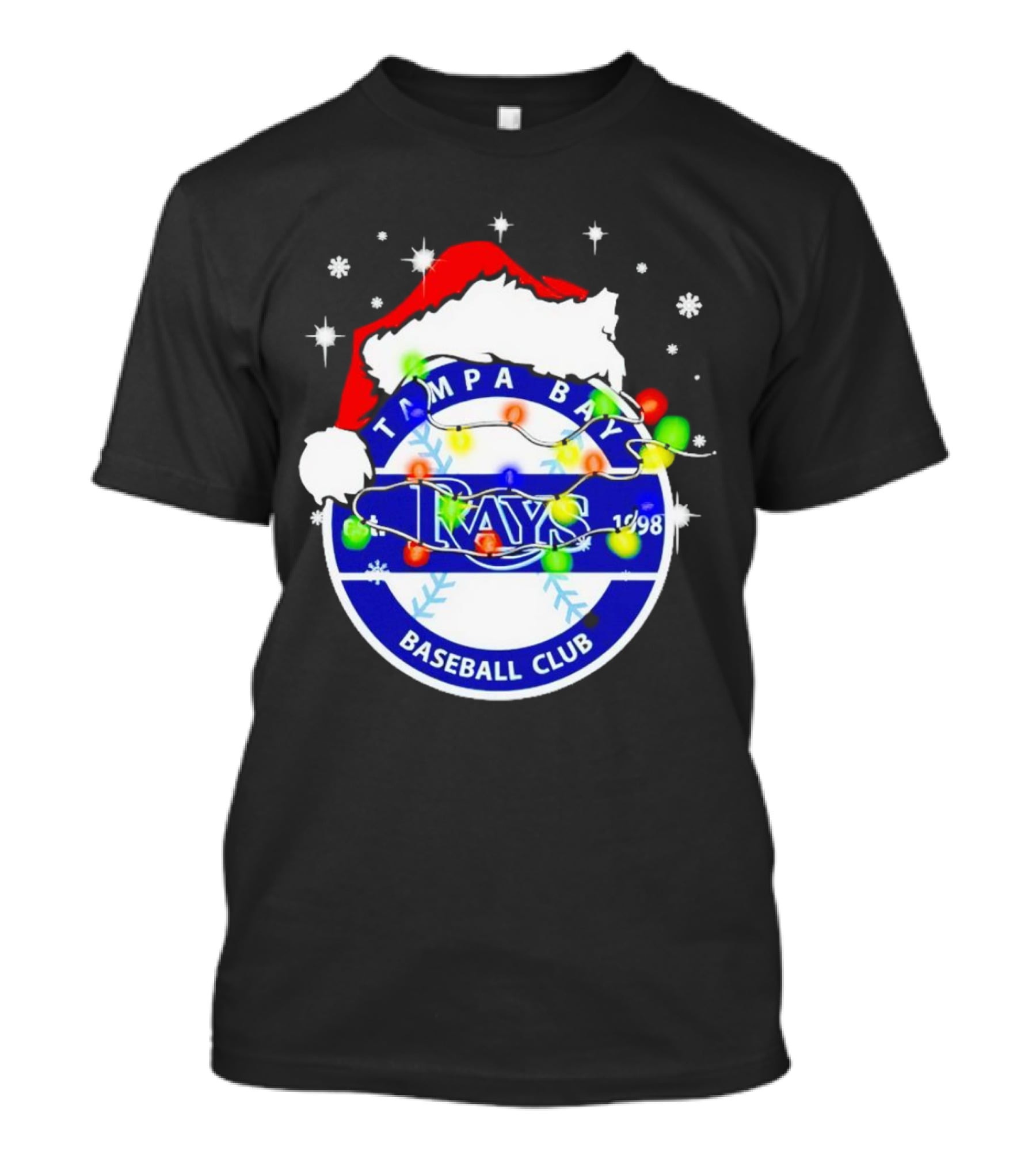 Tampa Bay Rays Baseball Club Santa Hat Christmas Lights T-Shirt