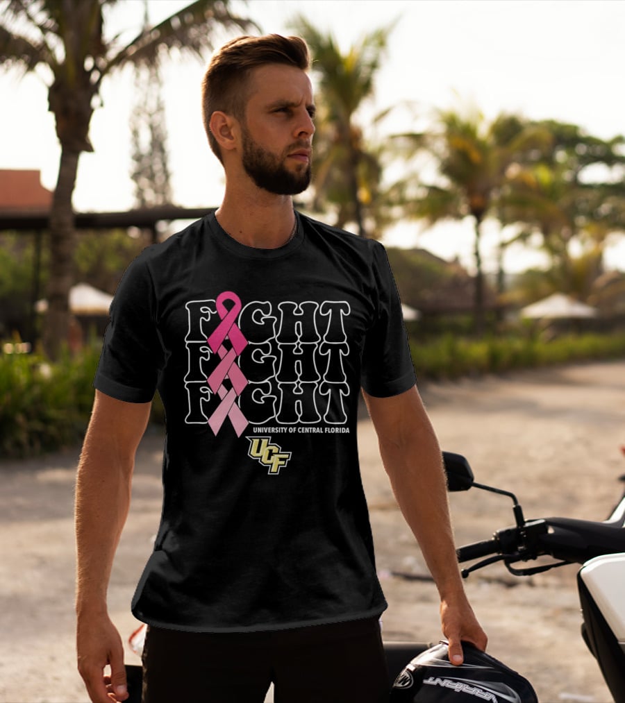 UCF University Of Central Florida Fight Fight Fight Breast Cancer Pink T-Shirt