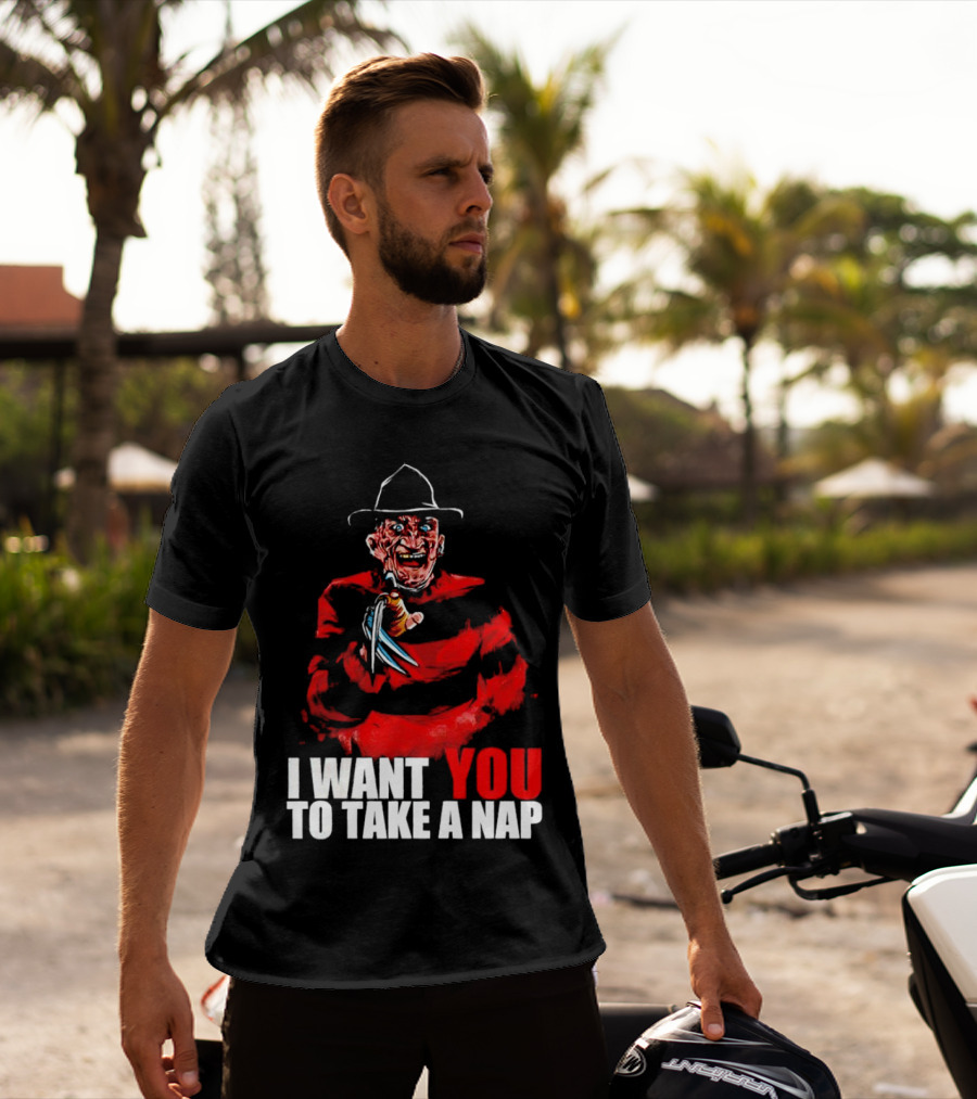 Freddy Krueger I Want You To Take A Nap Iconic Horror Character Visual With Claws T-Shirt