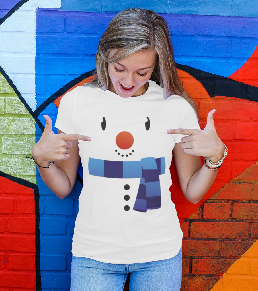 Snowman Suit Christmas Blue Scarf Simple Face T-Shirt