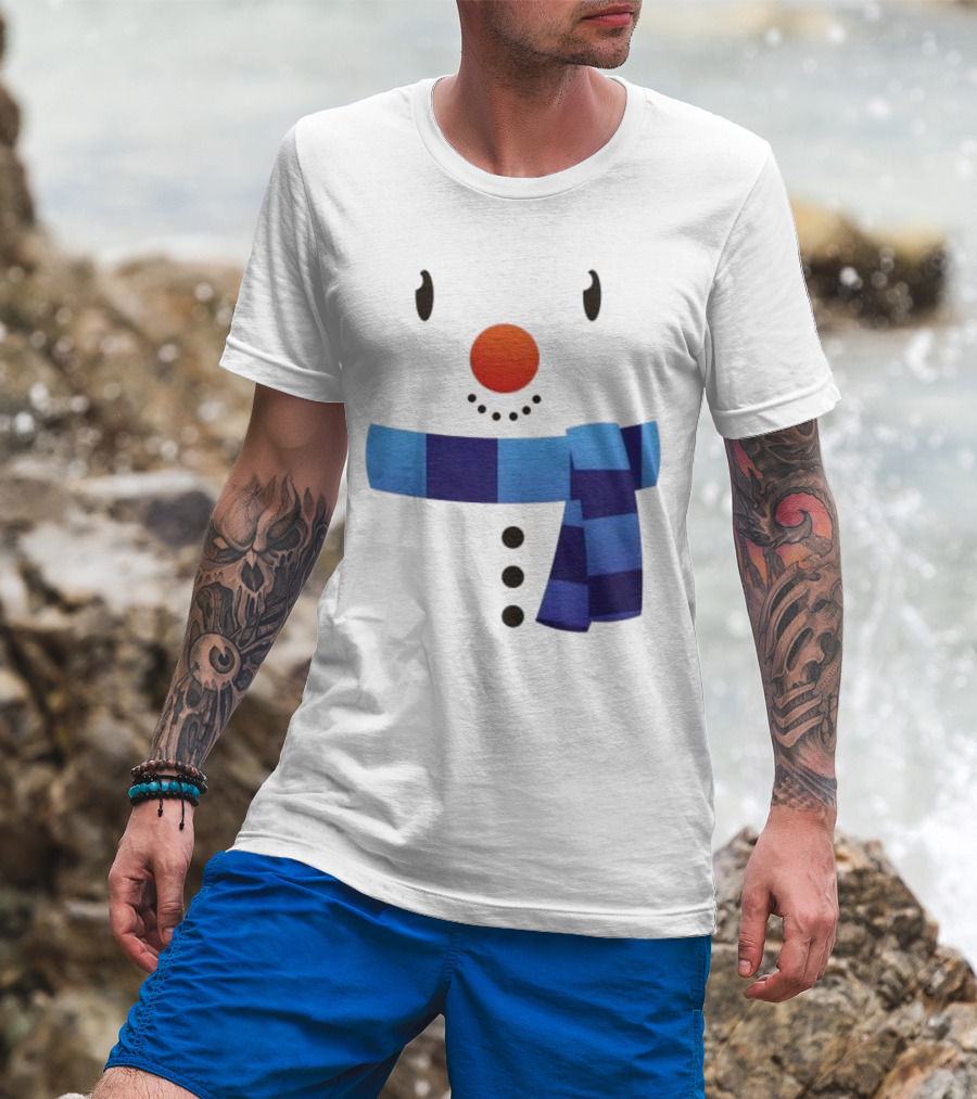 Snowman Suit Christmas Blue Scarf Simple Face T-Shirt