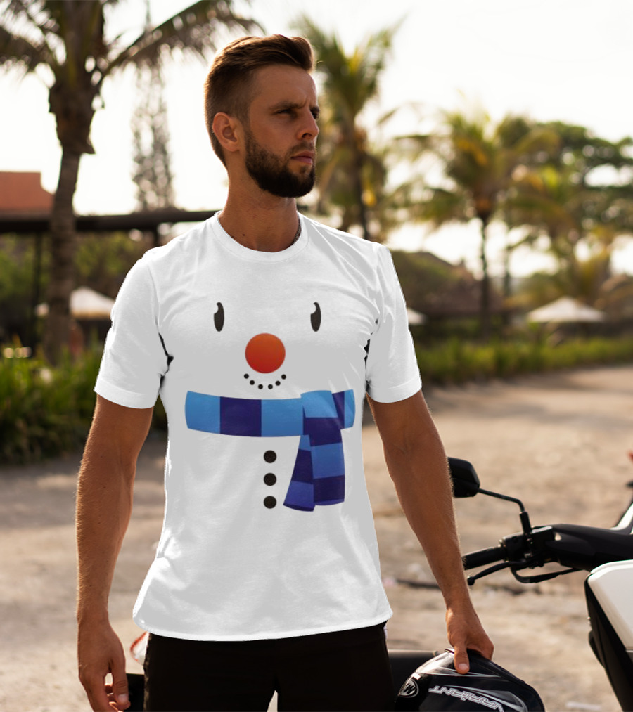 Snowman Suit Christmas Blue Scarf Simple Face T-Shirt