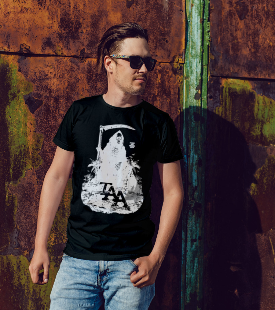 Treading Water TAA Grim Reaper With Scythe And Palm Trees T-Shirt
