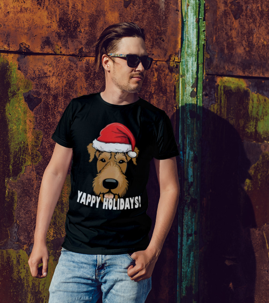 Yappy Holidays Airedale Santa Dog Christmas T-Shirt