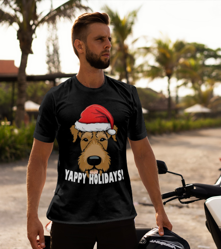 Yappy Holidays Airedale Santa Dog Christmas T-Shirt