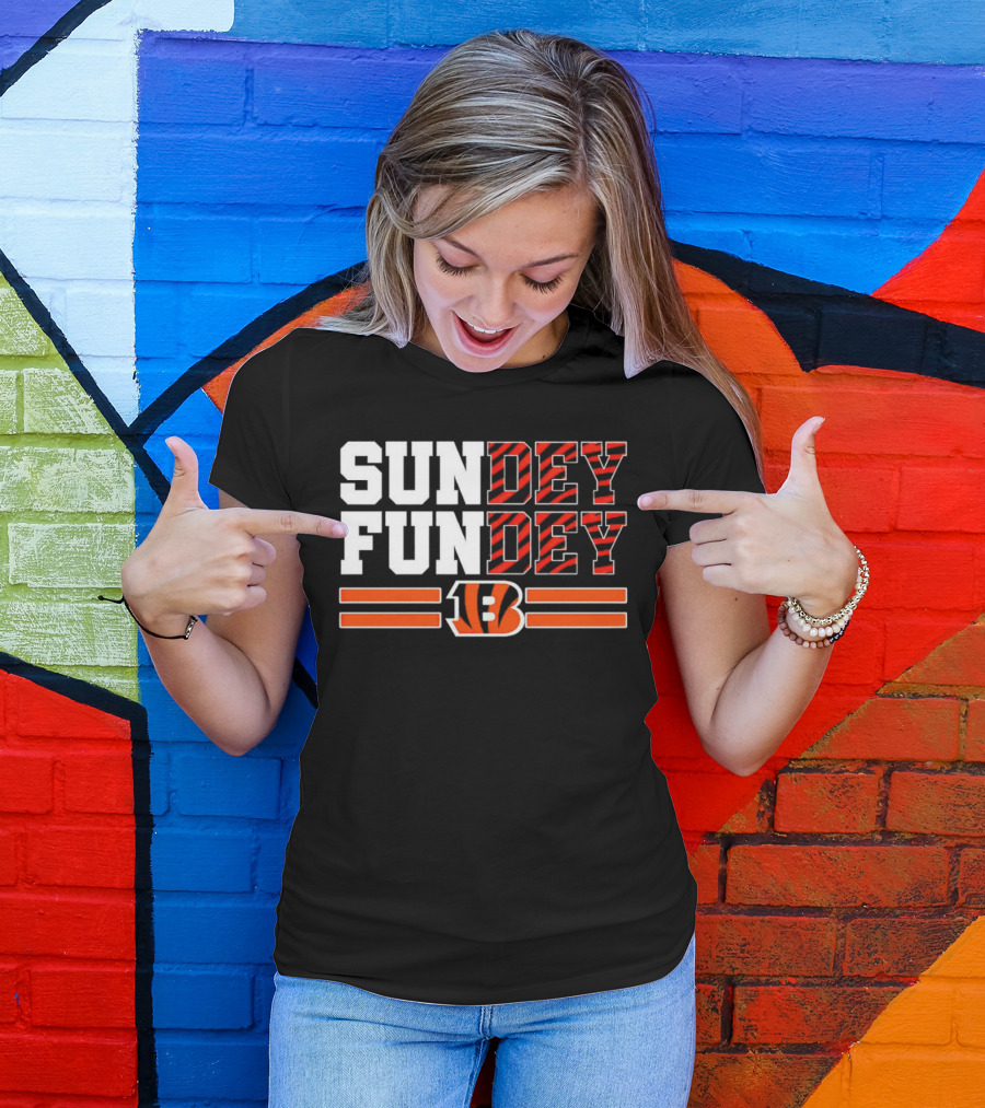 Cincinnati Bengals Sundey Funday B Logo Orange Stripes T-Shirt