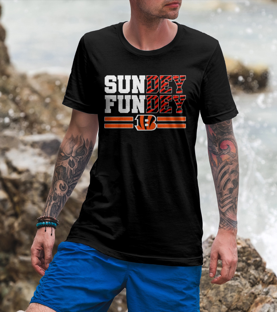 Cincinnati Bengals Sundey Funday B Logo Orange Stripes T-Shirt
