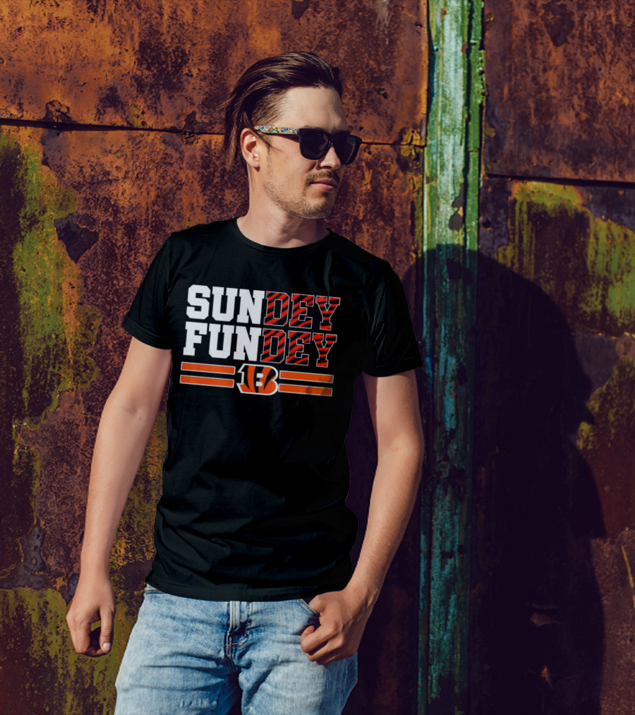Cincinnati Bengals Sundey Funday B Logo Orange Stripes T-Shirt