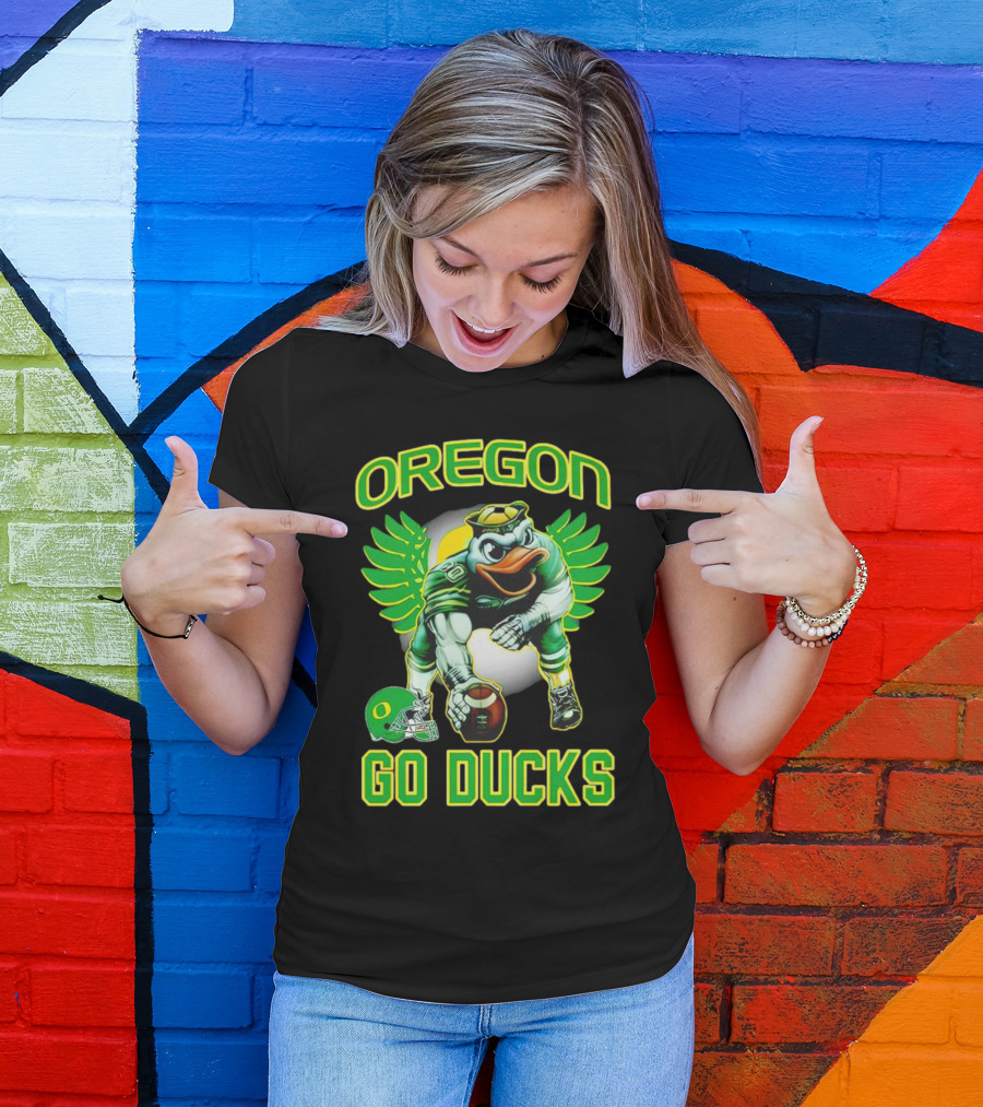 Oregon Ducks Football Go Ducks Mascot With Green Wings And Helmet T-Shirt