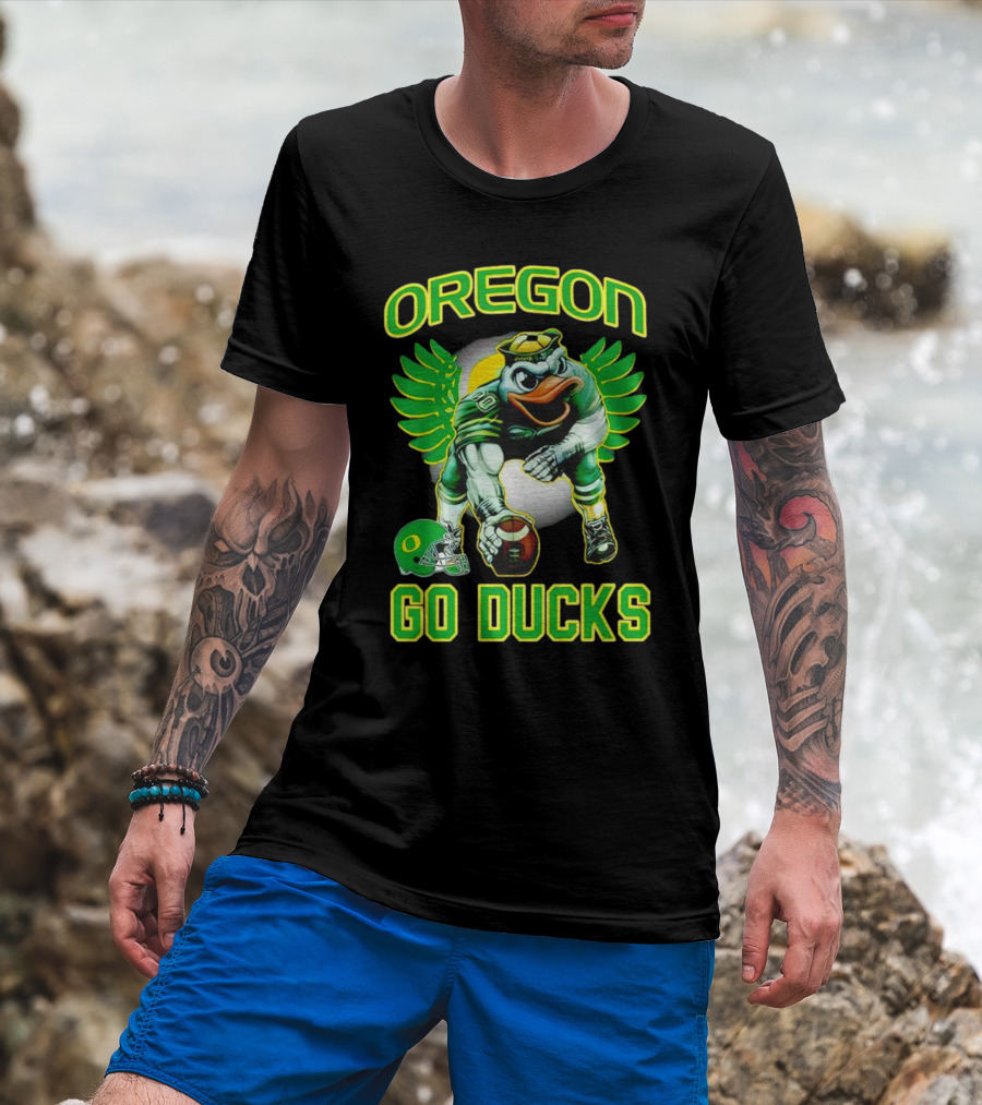Oregon Ducks Football Go Ducks Mascot With Green Wings And Helmet T-Shirt