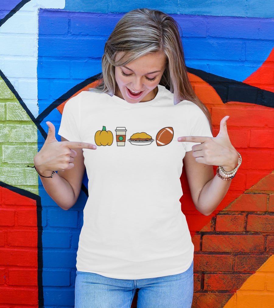 Cincinnati Fall Icons Pumpkin Coffee Pie Football T-Shirt