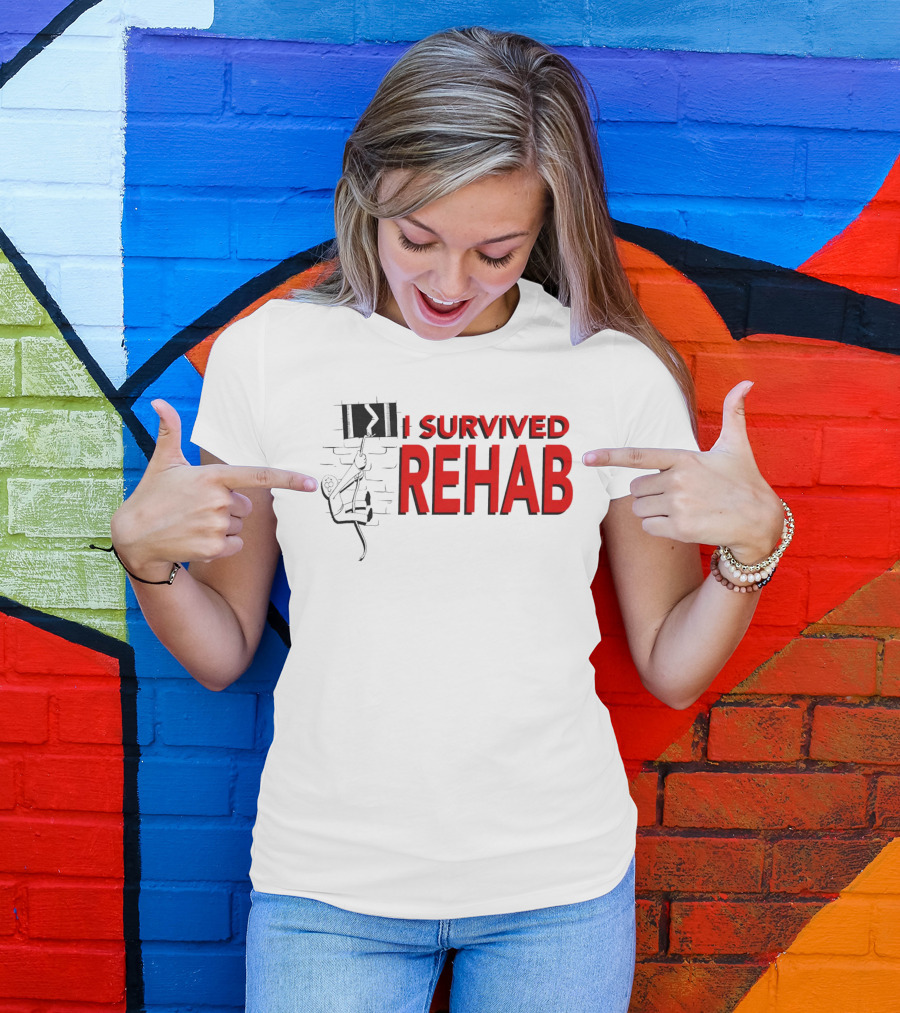 I Survived Rehab Red Text With Climbing Wall Background T-Shirt