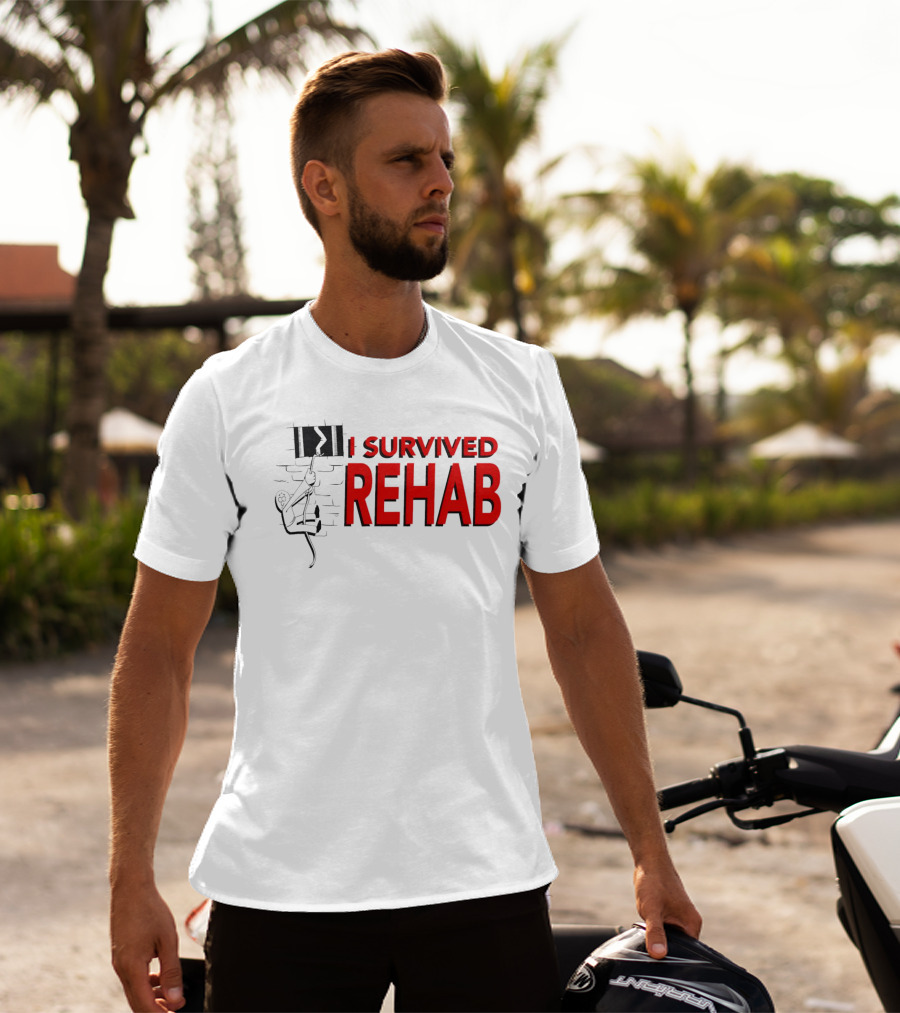 I Survived Rehab Red Text With Climbing Wall Background T-Shirt