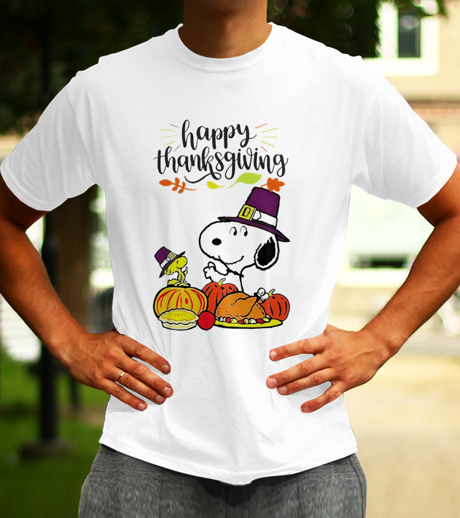 Thanksgiving Snoopy And Woodstock With Pilgrim Hats Feast T-Shirt