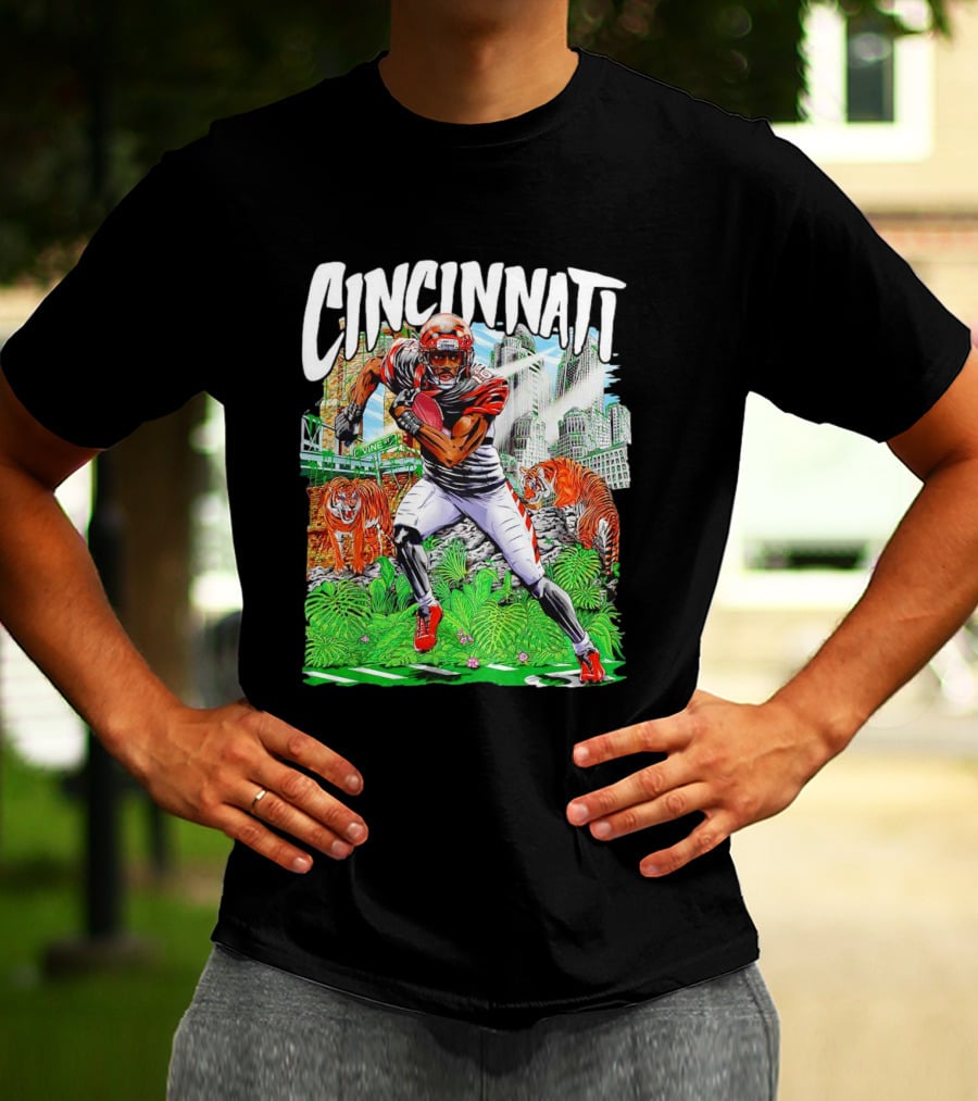 Cincinnati Bengals A.J. Green Cartoon Vintage Tigers Background T-Shirt