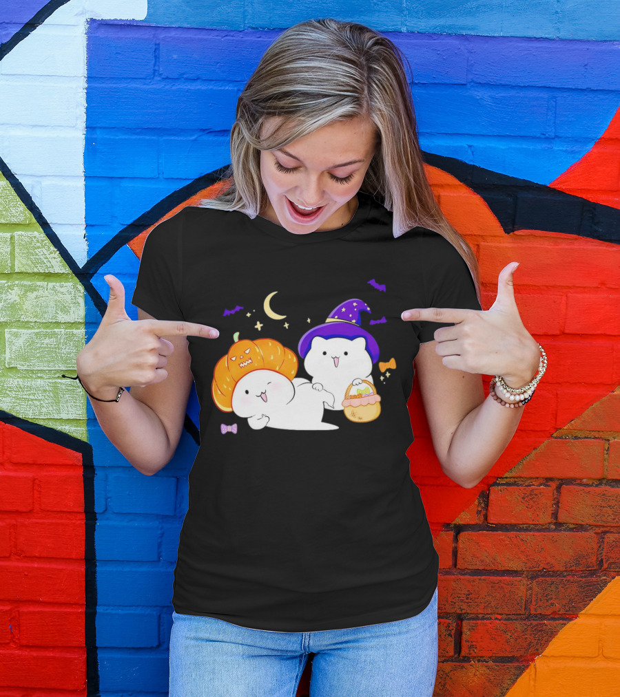 Bongo Cat Meme Halloween Pumpkin Witch Hat Moon Stars Bats T-Shirt