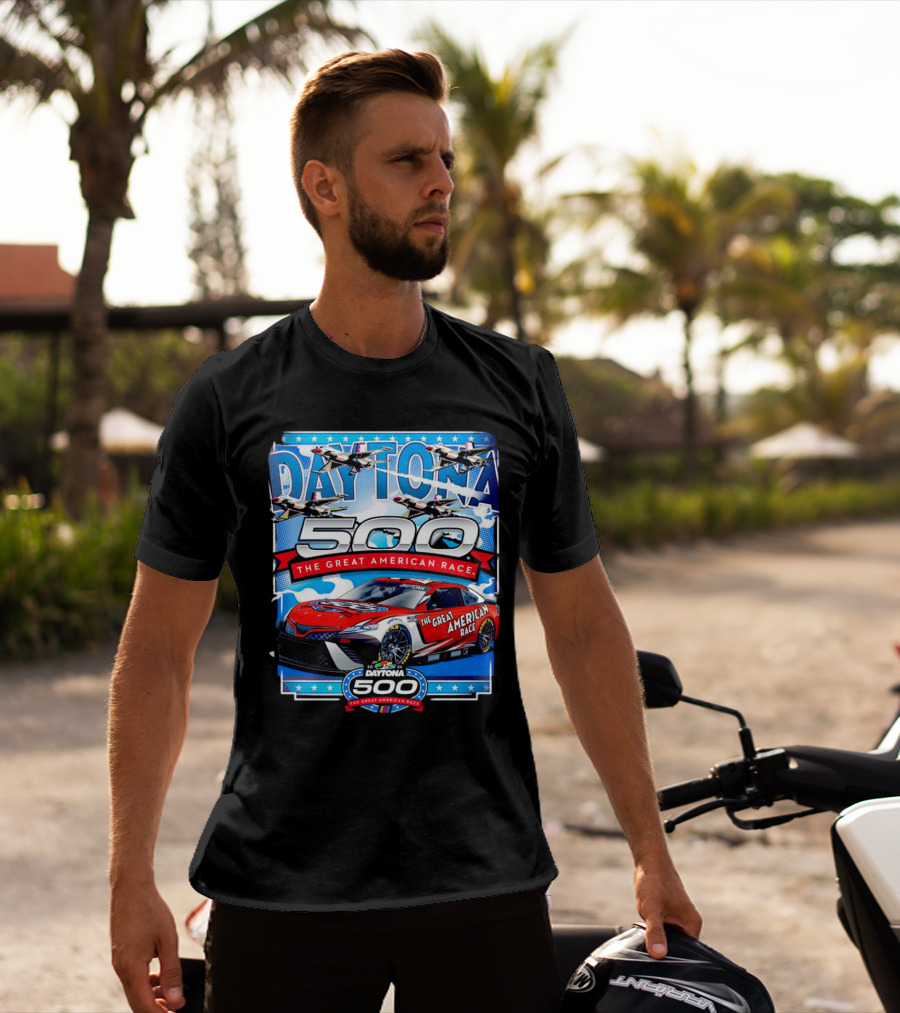 Daytona 500 The Great American Race NASCAR Car With Planes And Stars T-Shirt