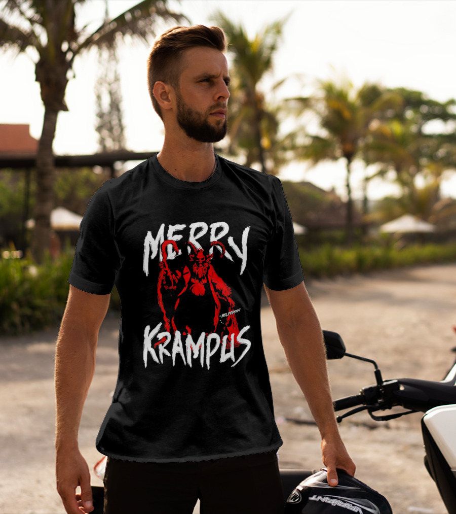 Merry Krampus Helpppp Horror Red Demon T-Shirt