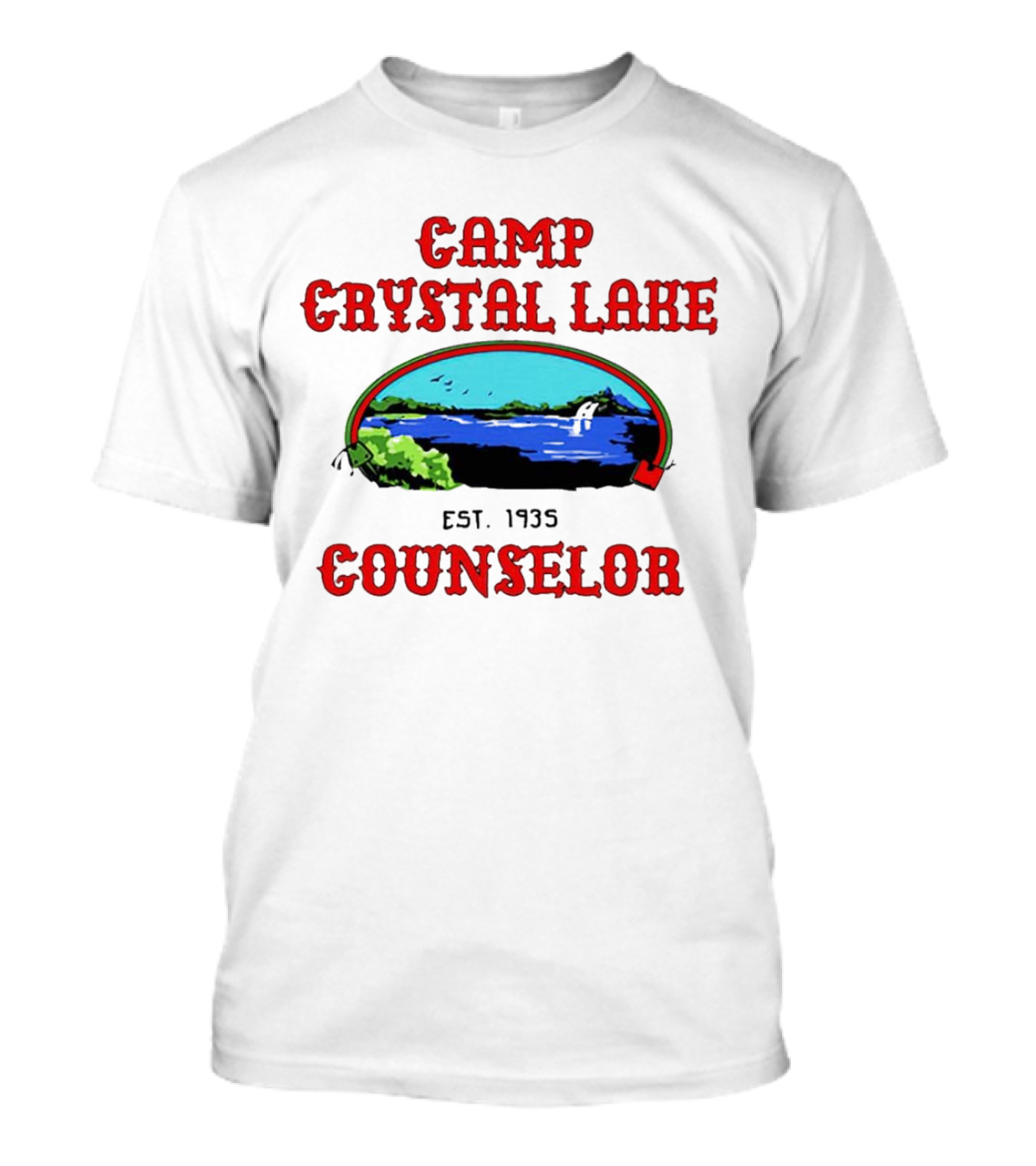 Camp Crystal Lake Counselor Est. 1935 Lake Scene T-Shirt