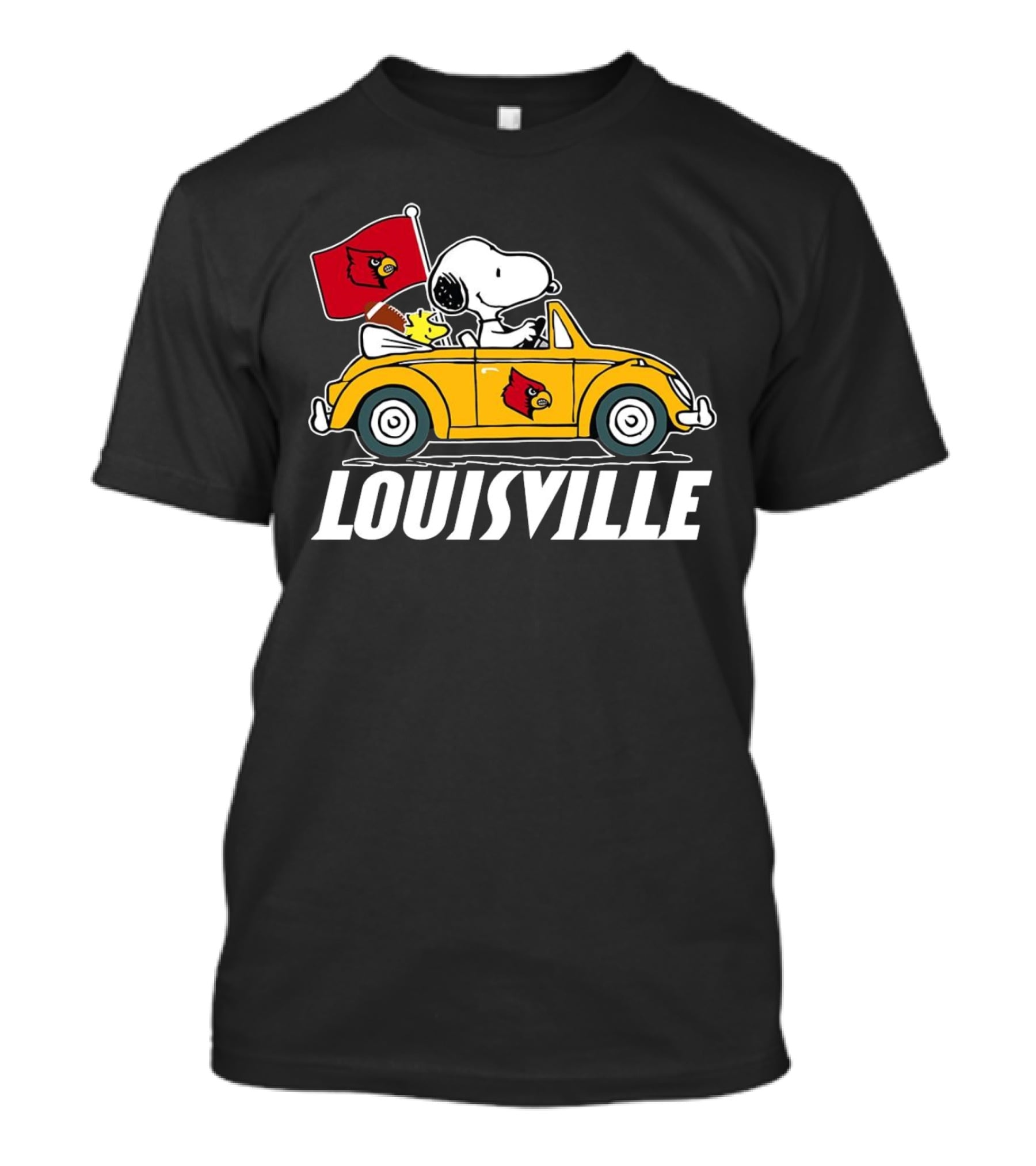 Snoopy And Woodstock Driving Louisville Cardinals Car T-Shirt