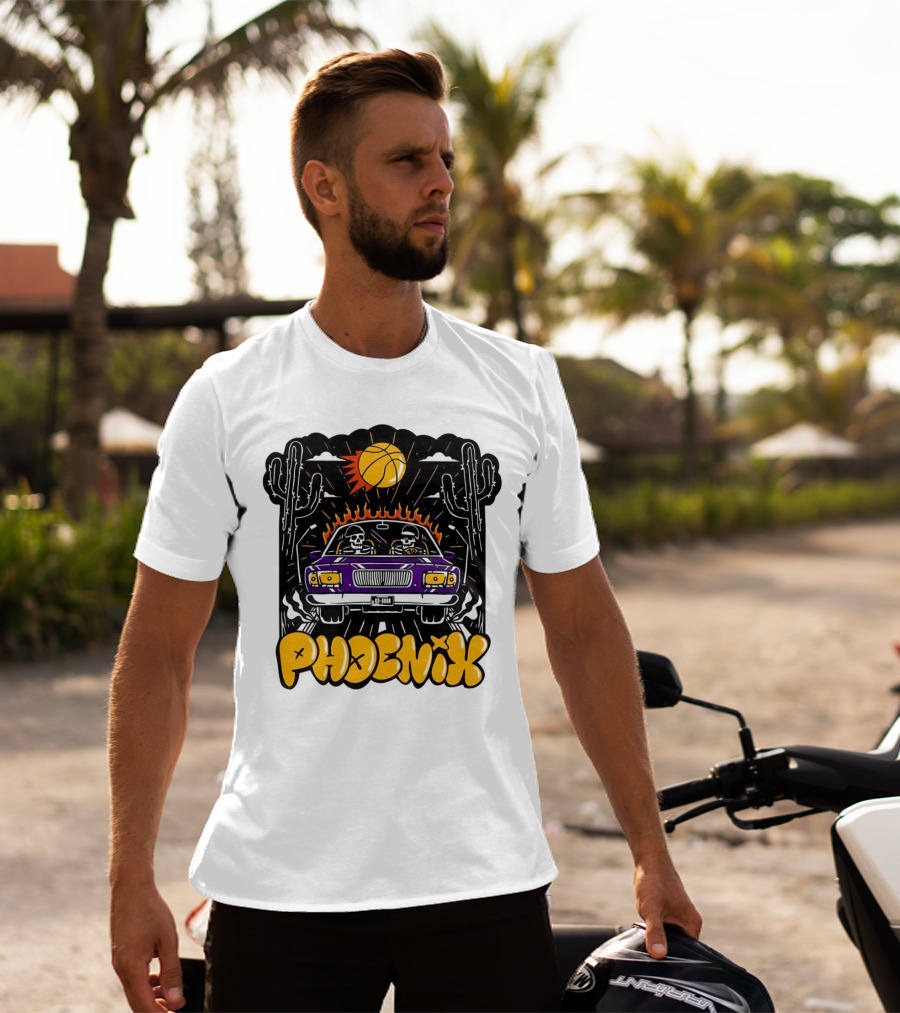 Phoenix Suns Skeletons Driving Under Basketball Sun T-Shirt