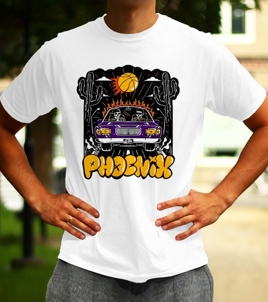Phoenix Suns Skeletons Driving Under Basketball Sun T-Shirt