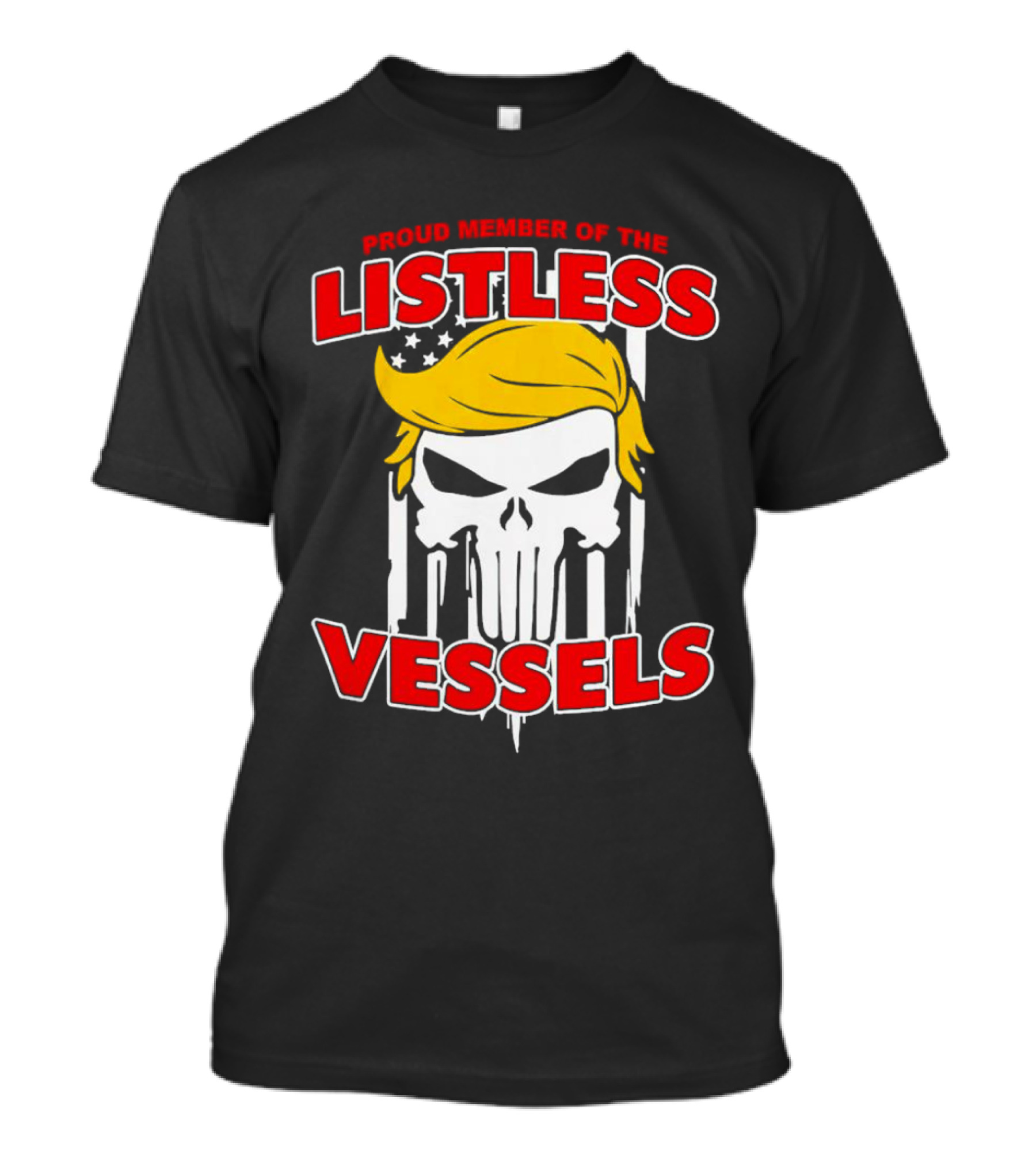 Proud Member Of The Listless Vessels Skull Hair American Flag T-Shirt