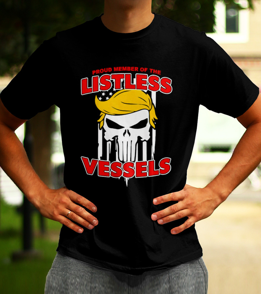 Proud Member Of The Listless Vessels Skull Hair American Flag T-Shirt