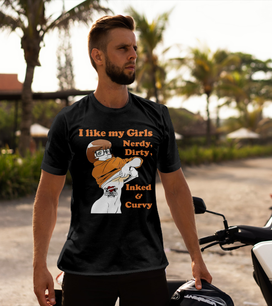 I Like My Girls Nerdy Dirty Inked And Curvy Velma Dinkley Tattoo T-Shirt