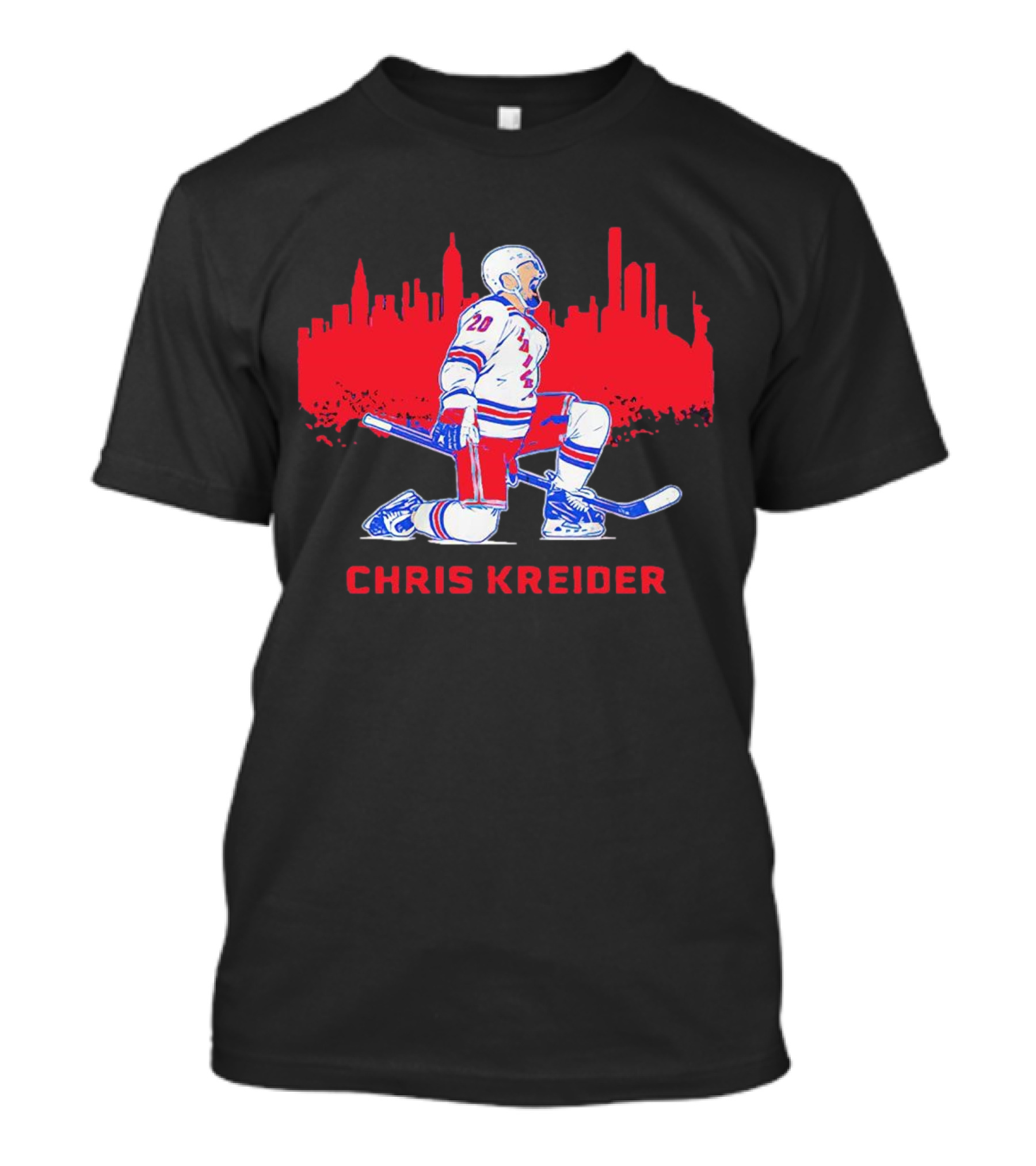 Chris Kreider New York Rangers Skyline Kneeling Hockey Player T-Shirt