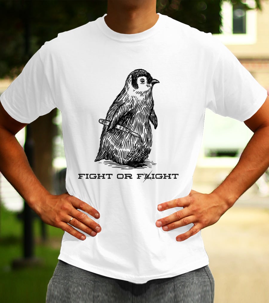 Penguin Fight Or Flight Joke With Knife Drawing T-Shirt