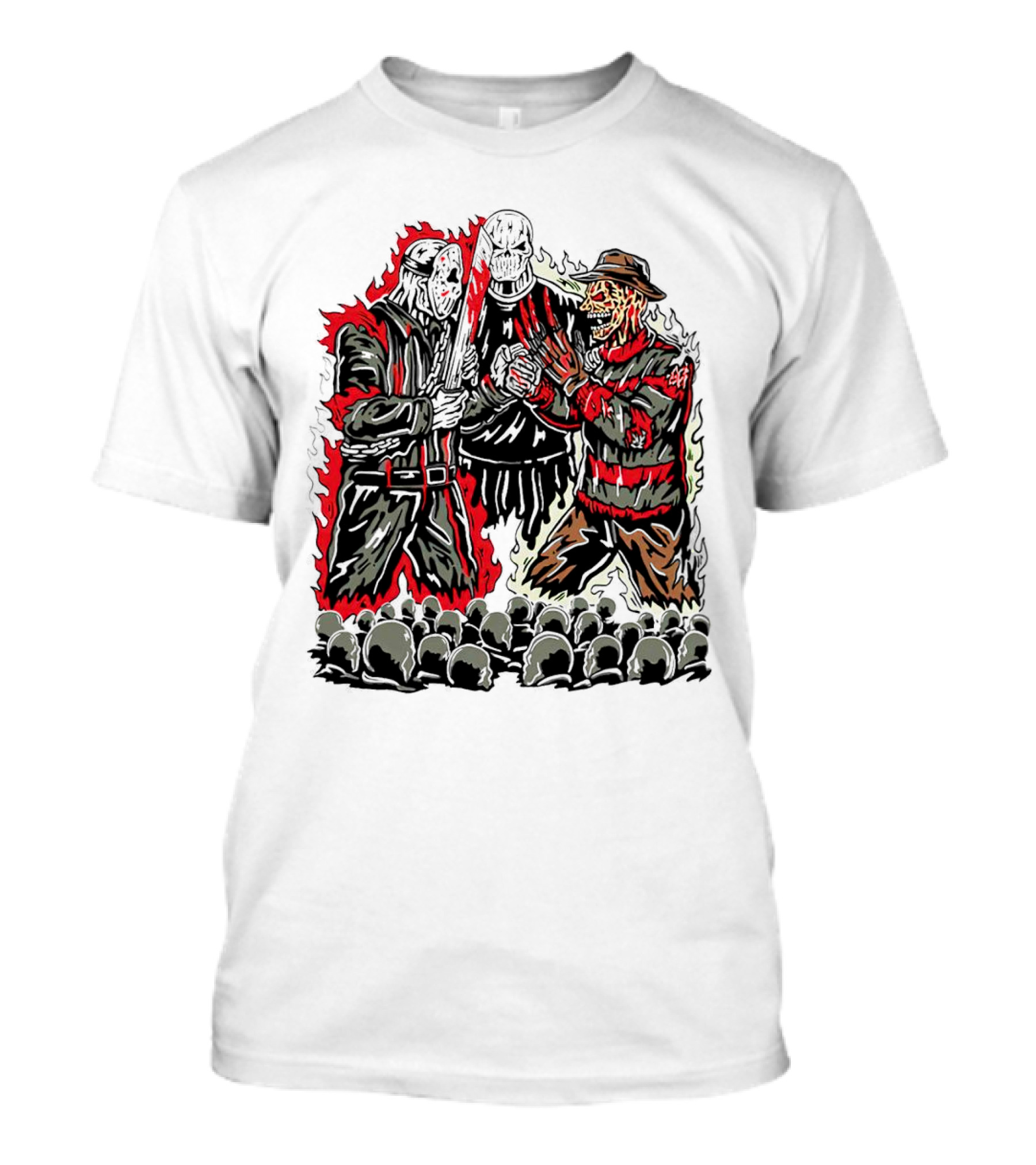Violent Face Off Horror Movie Characters Freddy Krueger Pyramid Head Crossover T-Shirt