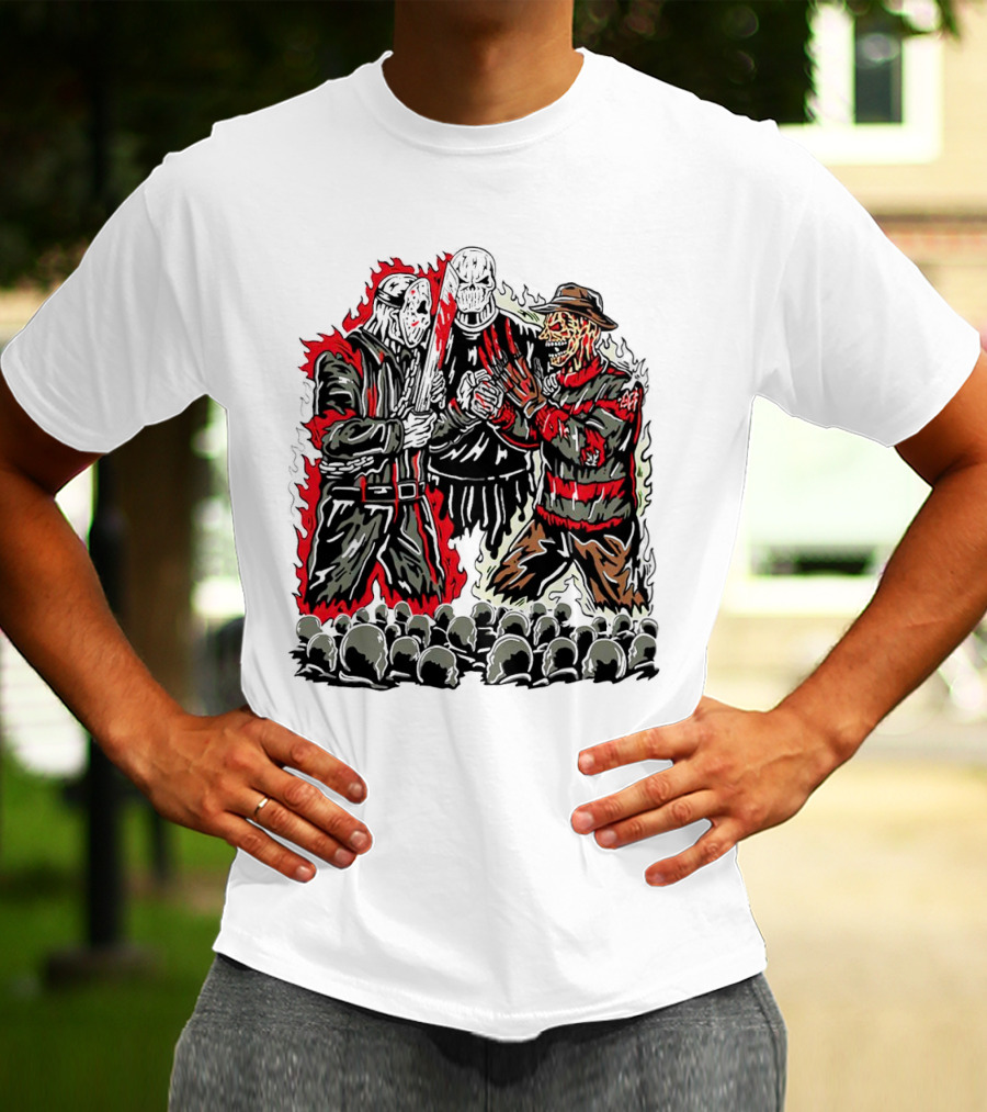 Violent Face Off Horror Movie Characters Freddy Krueger Pyramid Head Crossover T-Shirt