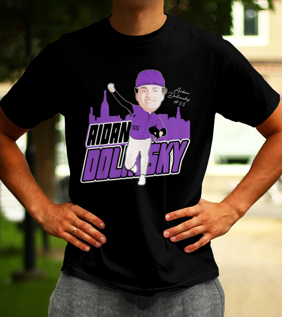 Aidan Dolinsky #55 NYU Baseball Purple City Skyline Signature T-Shirt
