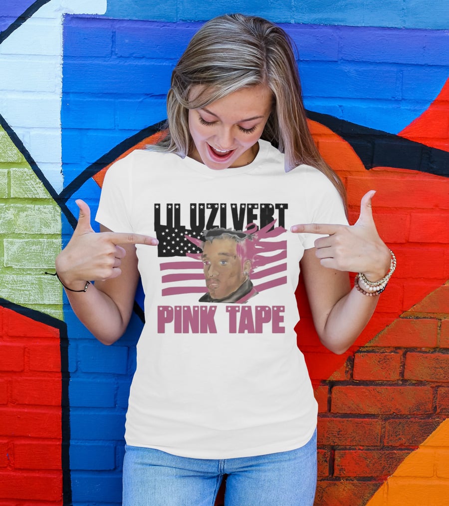 Lil Uzi Vert Pink Tape Black American Flag T-Shirt