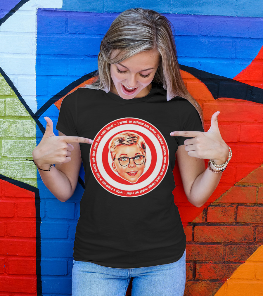 Ralphie Peter Billingsley Christmas Official Red Ryder Carbine Action Two Hundred Shot Range Model Air Rifle Round T-Shirt