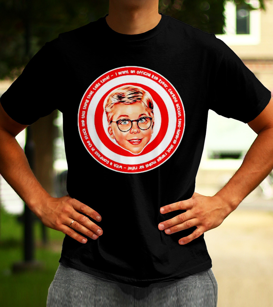Ralphie Peter Billingsley Christmas Official Red Ryder Carbine Action Two Hundred Shot Range Model Air Rifle Round T-Shirt