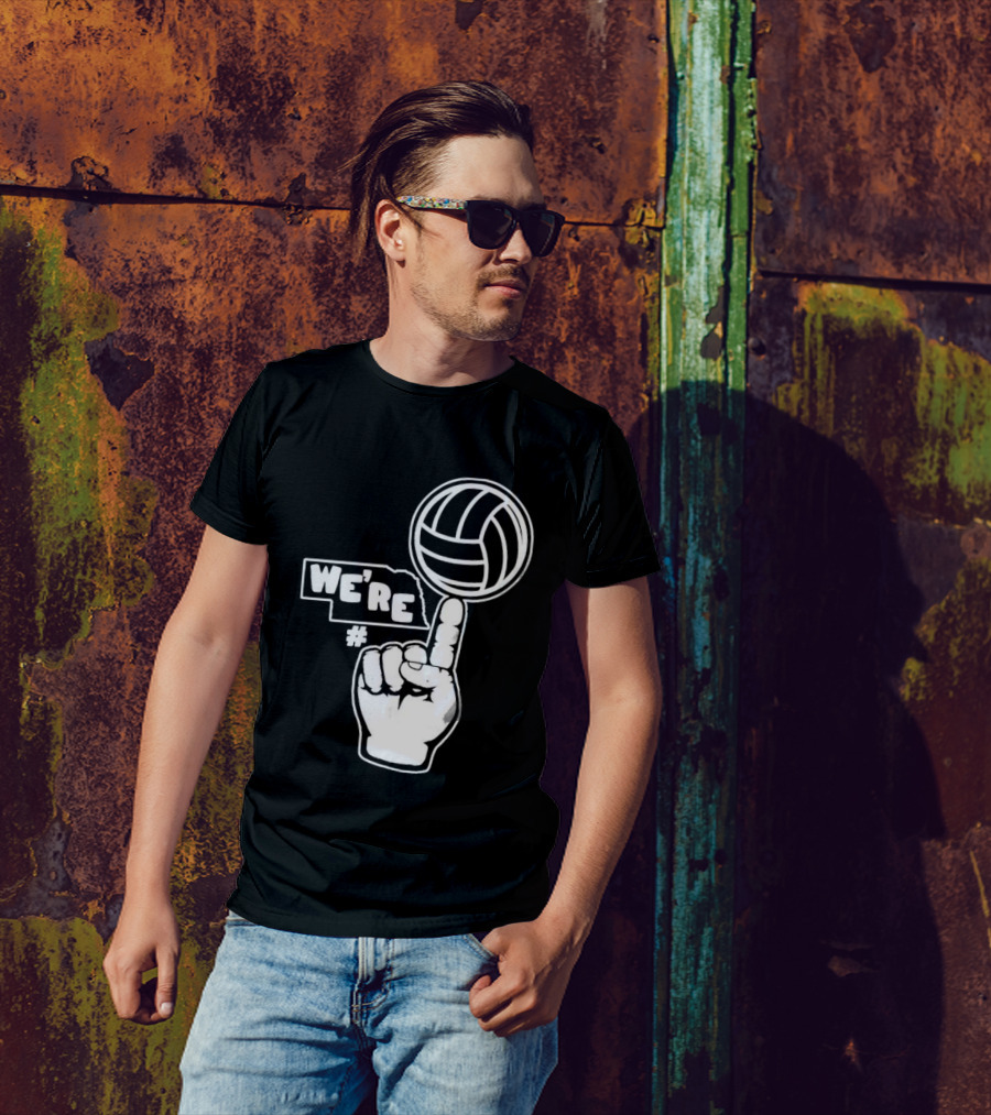 We're Number One Nebraska Volleyball Finger Gesture And Volleyball Map T-Shirt